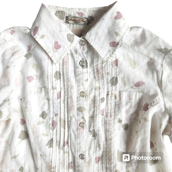 American Rag Feminine Pearl Snap Long Sleeve Floral Western Shirt S (Junior) - Picture 6 of 10